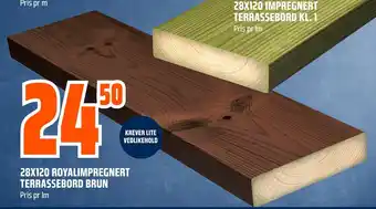 Obs Bygg 28X120 ROYALIMPREGNERT TERRASSEBORD BRUN tilbud