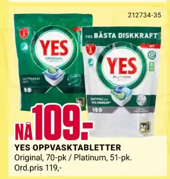 Europris YES OPPVASKTABLETTER tilbud