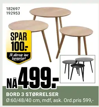 Europris BORD 3 STØRRELSER tilbud