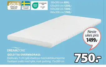JYSK GOLD T35 OVERMADRASS tilbud