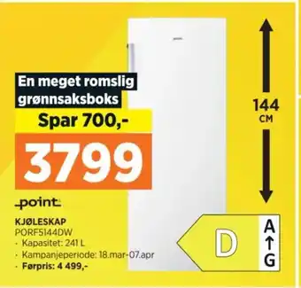 POWER KJØLESKAP PORF5144DW tilbud