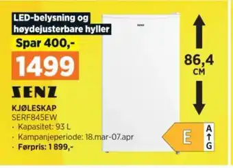 POWER KJØLESKAP SERF845EW tilbud