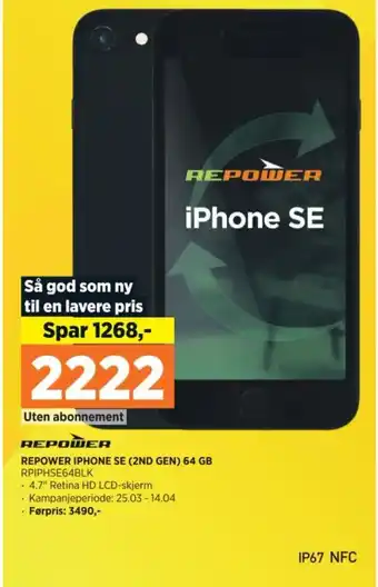 POWER REPOWER IPHONE SE (2ND GEN) 64 GB RPIPHSE64BLK tilbud