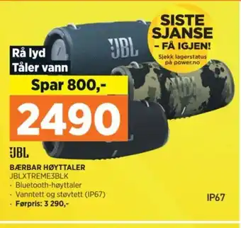 POWER BÆRBAR HØYTTALER JBLXTREME3BLK tilbud