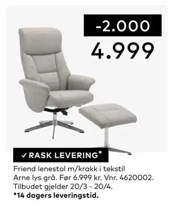 Skeidar Friend lenestol m/krakk tilbud