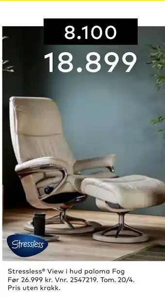 Skeidar Stressless View i hud paloma Fog tilbud