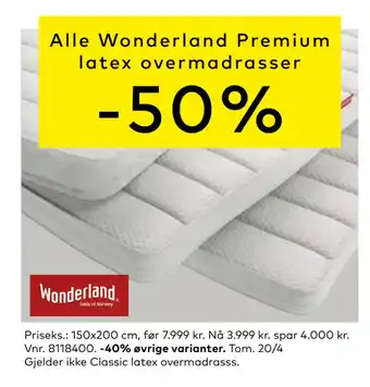 Skeidar Alle Wonderland Premium latex overmadrasser tilbud