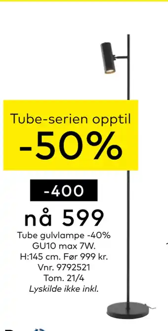Skeidar Tube gulvlampe -40% GU10 max 7W tilbud