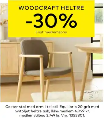 Skeidar Coster stol med arm i tekstil Equilibrio 20 grå med hvitoljet heltre ask tilbud