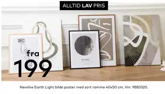 Skeidar Newline Earth Light bilde poster med sort ramme 40x50 cm tilbud