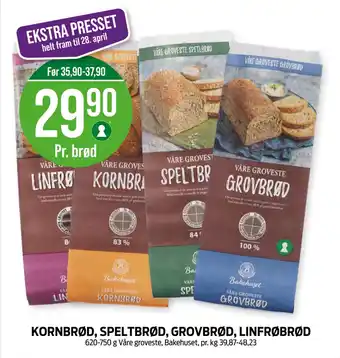 Kiwi KORNBRØD, SPELTBRØD, GROVBRØD, LINFRØBRØD tilbud