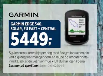 Sport 1 GARMIN EDGE 540, SOLAR, EU EAST + CENTRAL tilbud