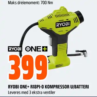 Obs Bygg RYOBI ONE+ R18PI-0 KOMPRESSOR U/BATTERI tilbud
