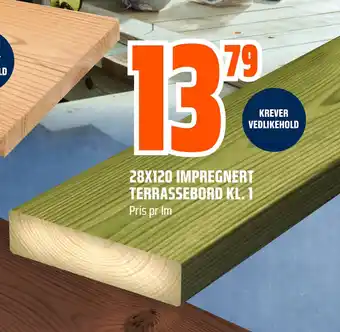 Obs Bygg 28X120 IMPREGNERT TERRASSEBORD KL. 1 tilbud
