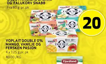 Bunnpris YOPLAIT DOUBLE 0% MANGO, VANILJE OG FERSKEN PASJON tilbud