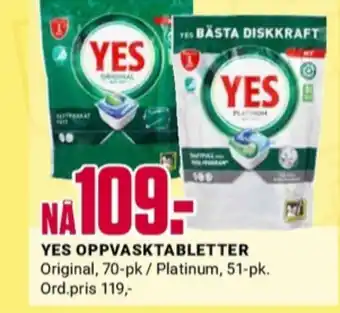 Europris Yes maskinoppvask - tabs tilbud