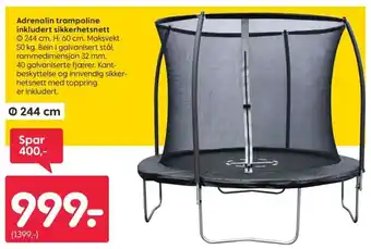 Rusta Adrenalin trampoline inkludert sikkerhetsnett tilbud