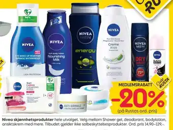 Rusta Nivea skjønnhetsprodukter tilbud