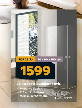 Megaflis Celeste rett dusjhjørne hvit tilbud