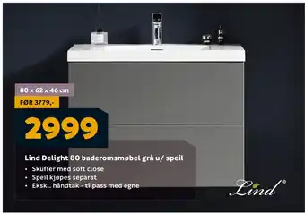 Megaflis Lind Delight 80 baderomsmøbel grå u/ speil tilbud