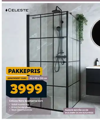 Megaflis Celeste Nero dusjhjørne sort tilbud