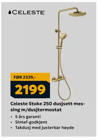 Megaflis Celeste Stoke 250 dusjsett messing m/dusjtermostat tilbud