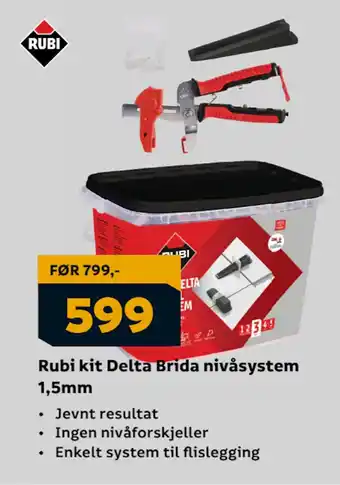 Megaflis Rubi kit Delta Brida nivåsystem 1,5mm tilbud