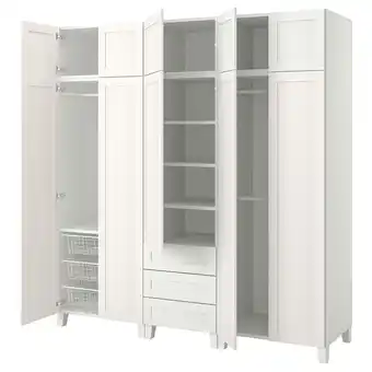 IKEA Platsa Garderobe med 10 dører + 3 skuffer, hvit/sannidal hvit, 220x57x231 cm tilbud