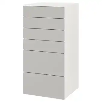 IKEA SmÅstad / platsa Kommode, 6 skuffer, hvit/grå, 60x57x123 cm tilbud