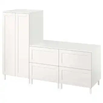 IKEA SmÅstad / platsa Garderobeskap, hvit med ramme/med 2 kommoder, 180x57x133 cm tilbud
