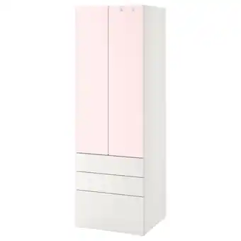 IKEA SmÅstad / platsa Garderobeskap, hvit blekrosa/med 3 skuffer, 60x57x181 cm tilbud