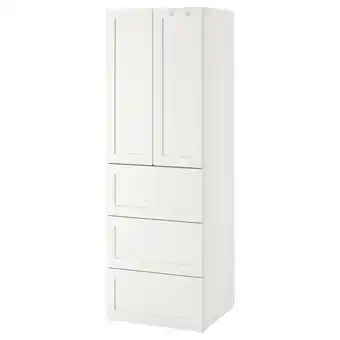 IKEA SmÅstad / platsa Garderobeskap, hvit med ramme/med 3 skuffer, 60x57x181 cm tilbud