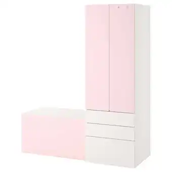 IKEA SmÅstad / platsa Oppbevaringskombinasjon, hvit blekrosa/med benk, 150x57x181 cm tilbud