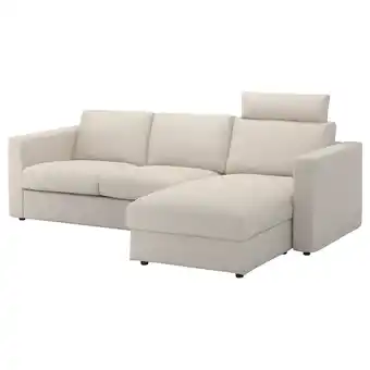 IKEA Vimle 3-seters sofa med sjeselong, med nakkestøtte/gunnared beige tilbud