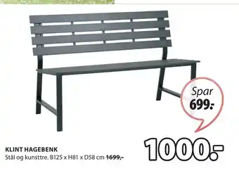 JYSK KLINT HAGEBENK tilbud