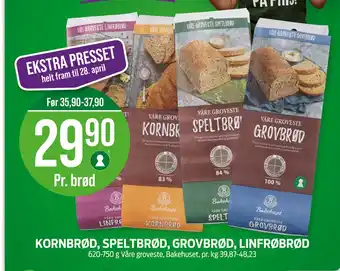 Kiwi KORNBRØD, SPELTBRØD, GROVBRØD, LINFRØBRØD tilbud