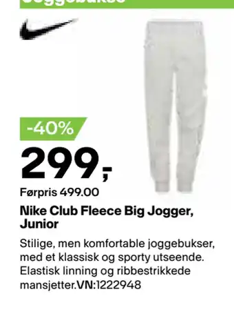 XXL Sport Nike Club Fleece Big Jogger, Junior tilbud