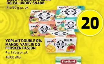 Bunnpris YOPLAIT DOUBLE 0% MANGO, VANILJE OG FERSKEN PASJON tilbud