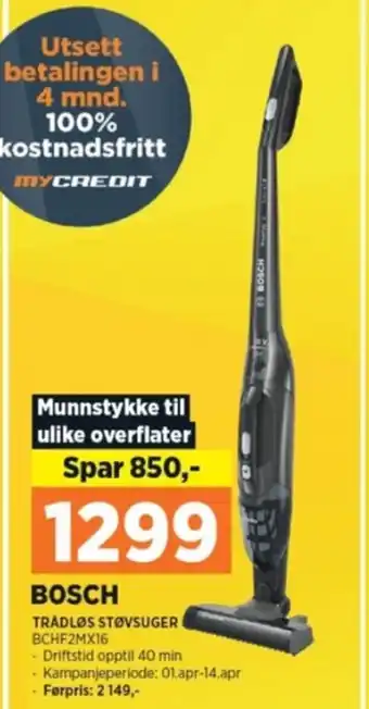 POWER TRÅDLØS STØVSUGER BCHF2MX16 tilbud