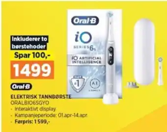 POWER ELEKTRISK TANNBØRSTE ORALBIO6SGYO tilbud