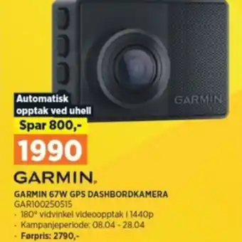 POWER GARMIN 67W GPS DASHBORDKAMERA GAR100250515 tilbud