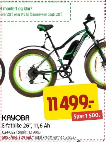 Jula KAYOBA E-fatbike 26", 11,6 Ah tilbud