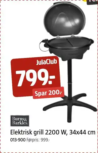 Jula Elektrisk grill 2200 W, 34x44 cm tilbud