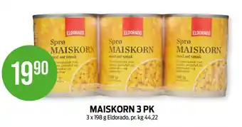 Kiwi MAISKORN 3 PK 3 x 198 g Eldorado, pr. kg 44,22 tilbud