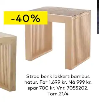 Skeidar Straa benk lakkert bambus natur tilbud