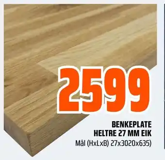 Obs Bygg BENKEPLATE HELTRE 27 MM EIK tilbud