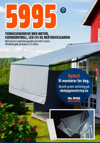 Coop Obs TERRASSEMARKISE MED MOTOR, FJERNKONTROLL, LED-LYS OG NEDTREKKSGARDIN tilbud