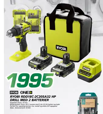Coop Byggmix RYOBI RDD18C-2C20SA32 HP DRILL MED 2 BATTERIER tilbud