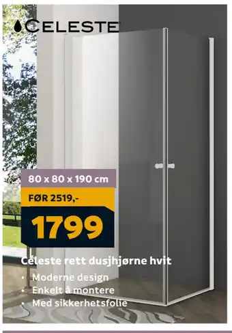 Megaflis Celeste rett dusjhjørne hvit tilbud