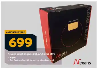 Megaflis Nexans kabel pr pluss 2x1.5/1.5mm2 50m tilbud
